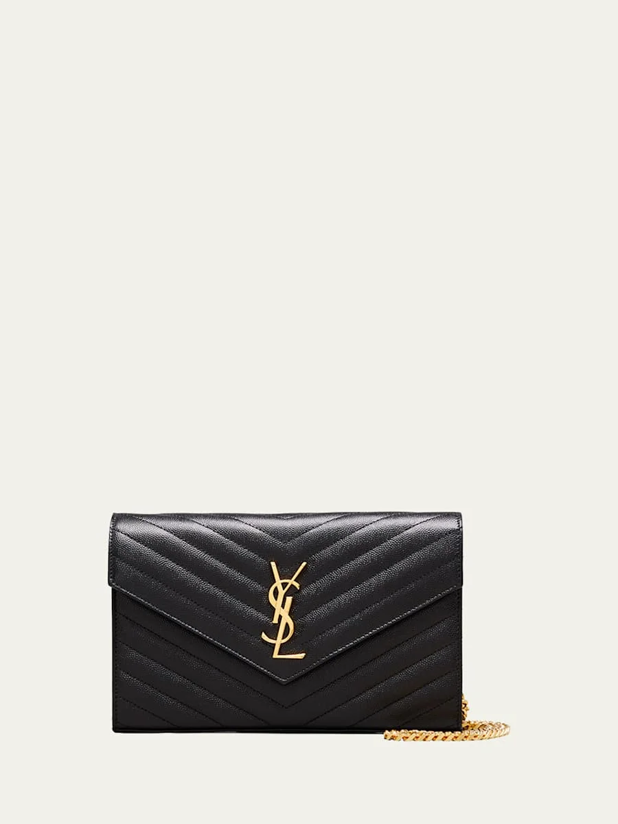 YSL Monogram Large Wallet on Chain in Grained Leather - 1