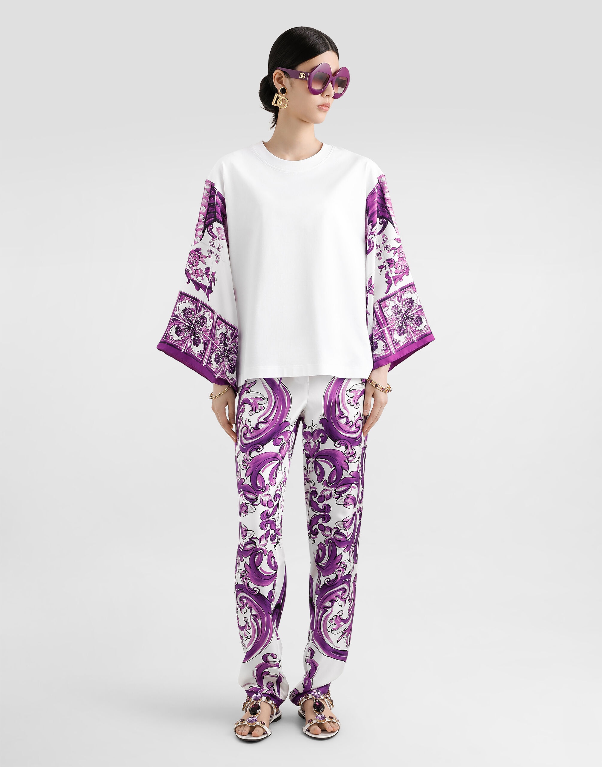 T-shirt with silk foulard sleeves - 2
