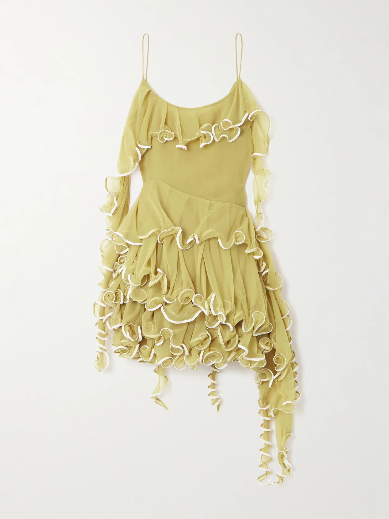 Jellyfish Ruffled Leather-trimmed Chiffon Mini Dress - 1