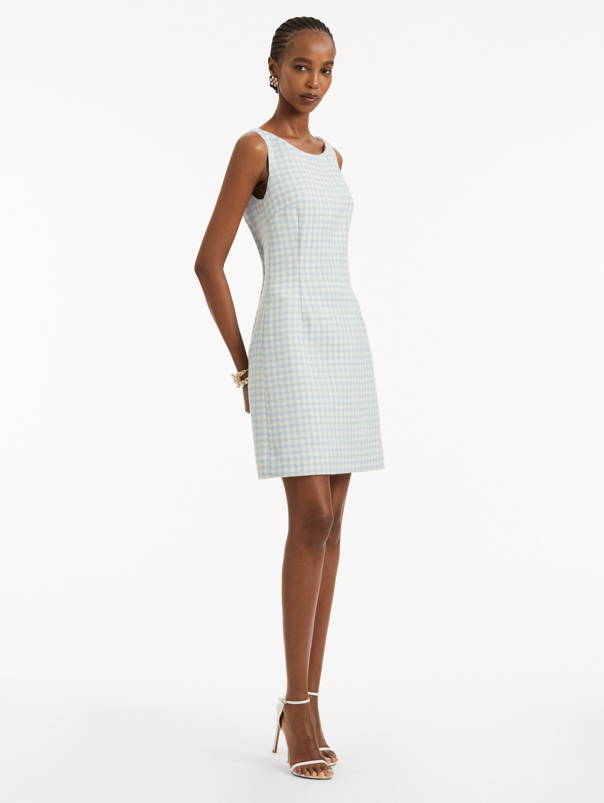 CHECKED TWEED SLEEVELESS DRESS - 4