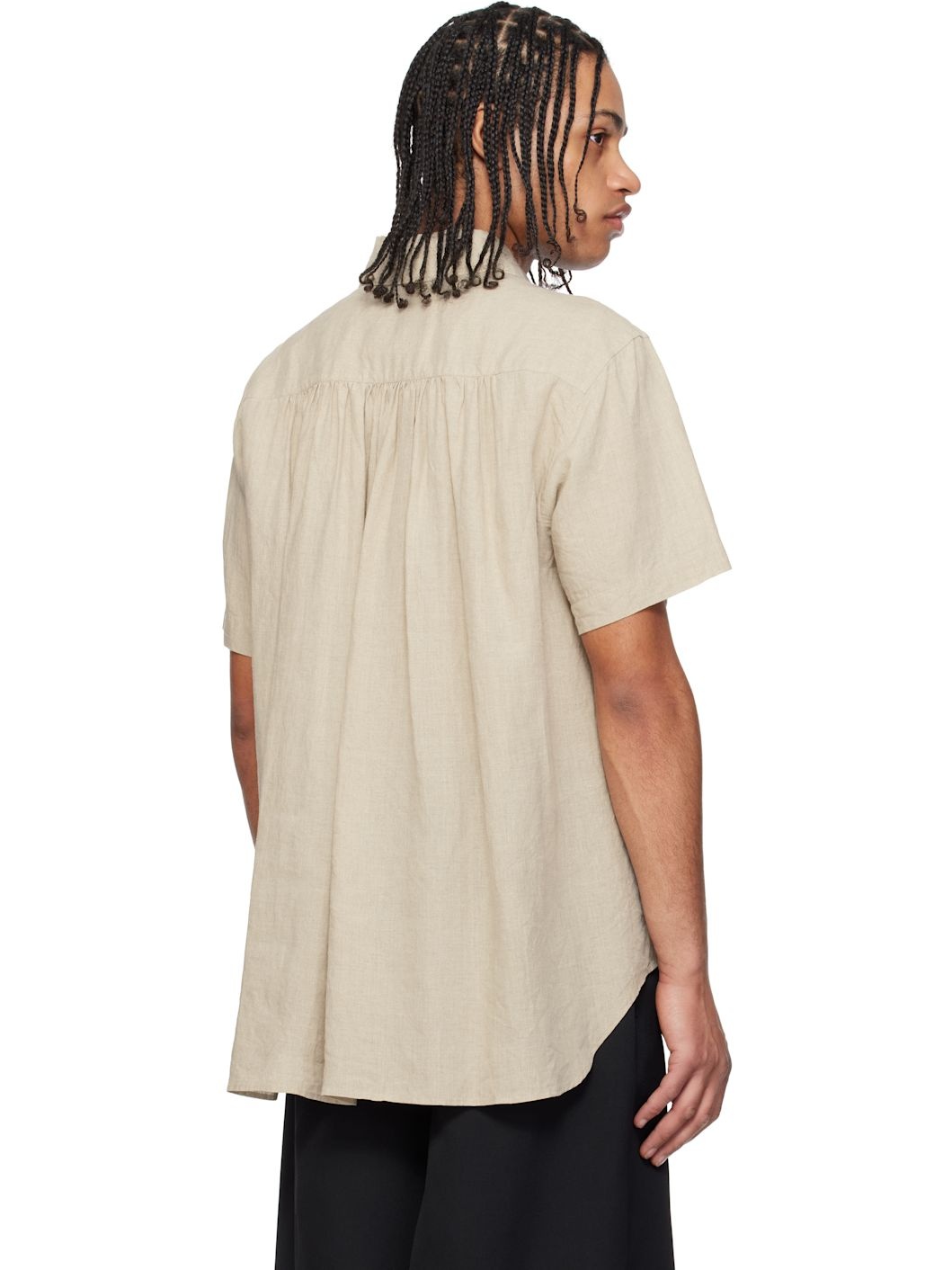 Beige Pattern Patchwork Linen Shirt - 3