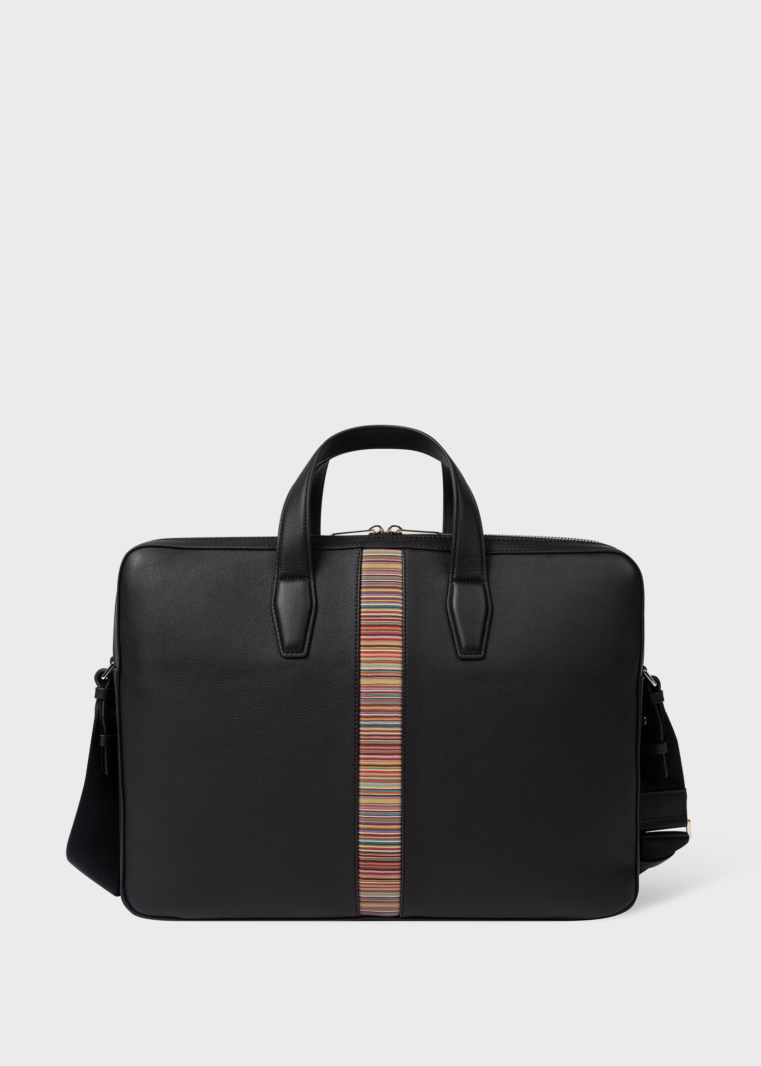 Black Leather 'Signature Stripe' Business Folio - 1