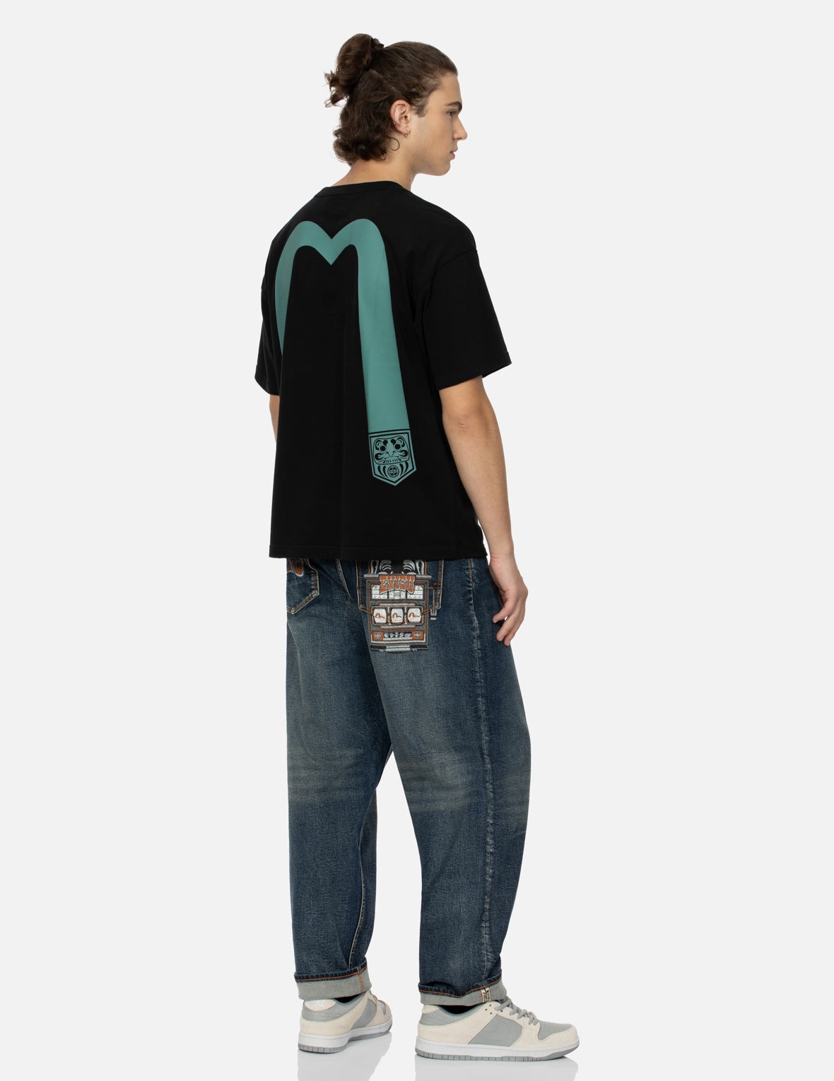 WASHED LOGO AND GODHEAD SLOT COATED RELAX FIT JEANS - 3