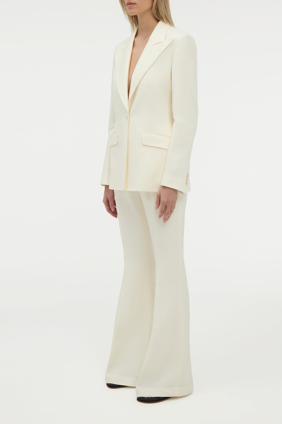 Rhein Flare Pant in Ivory Linen Twill - 5
