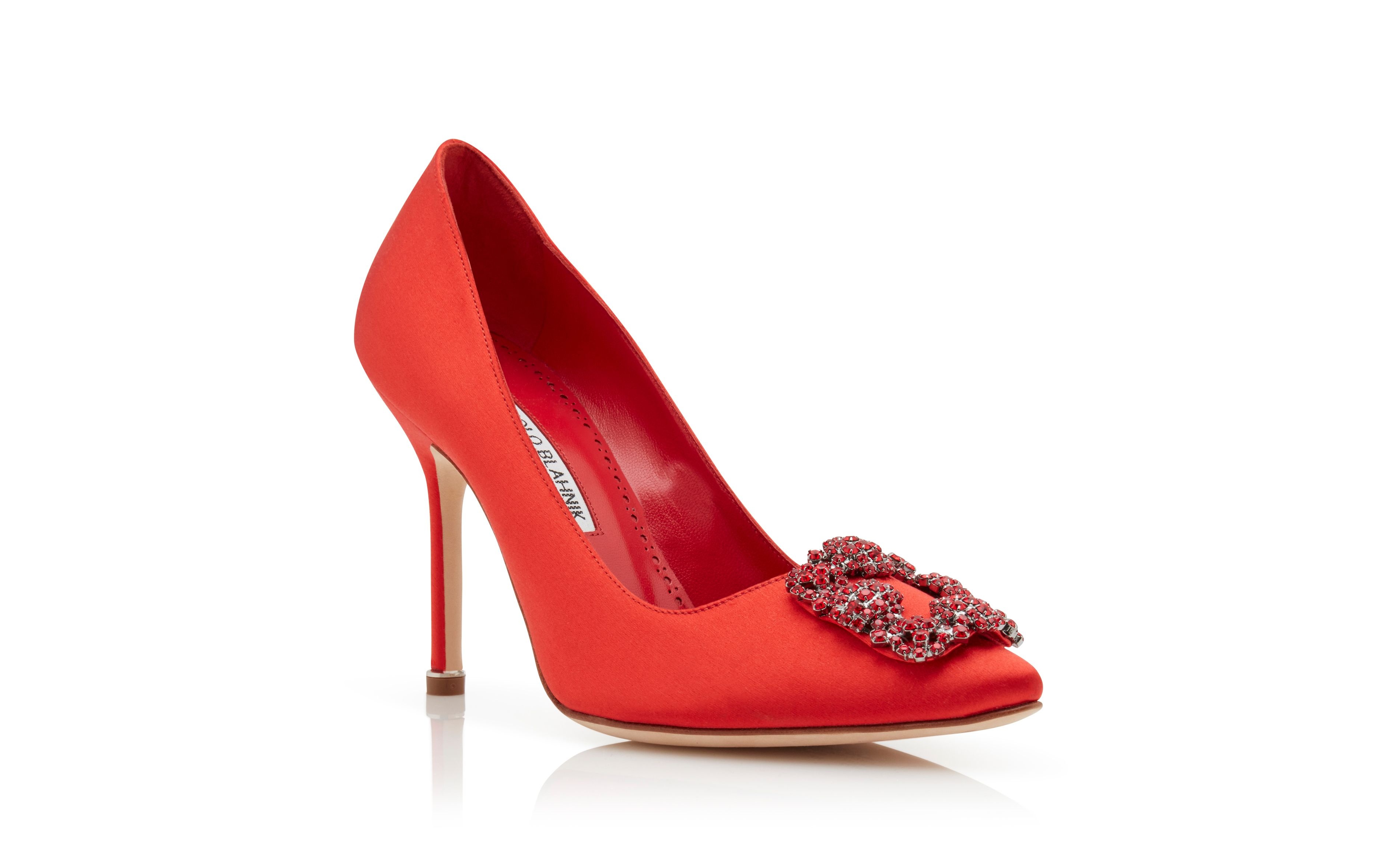 Red Satin Jewel Buckle Pumps - 3