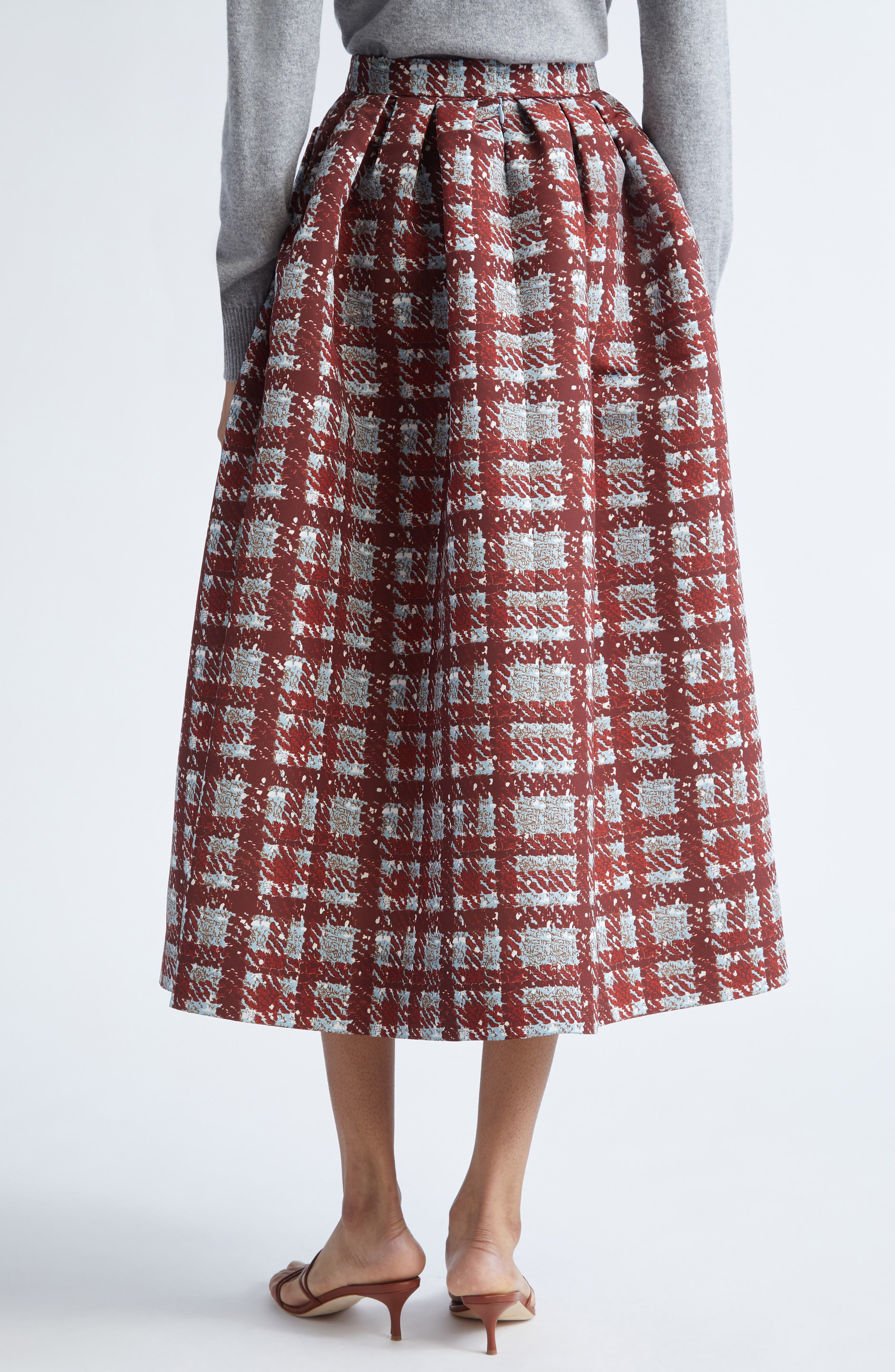 Oscar de la Renta Plaid Textured Faille A-Line Skirt in Burgundy/Blue at Nordstrom - 3