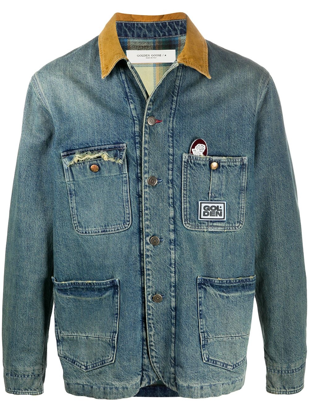 contrasting collar denim jacket - 1