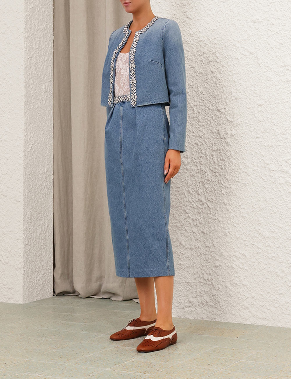 CRUSH EMBELLISHED DENIM SKIRT - 3