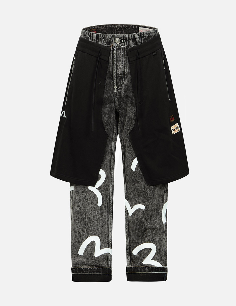 SEAGULL PRINT DOUBLE LAYER LOOSE FIT JEANS 1