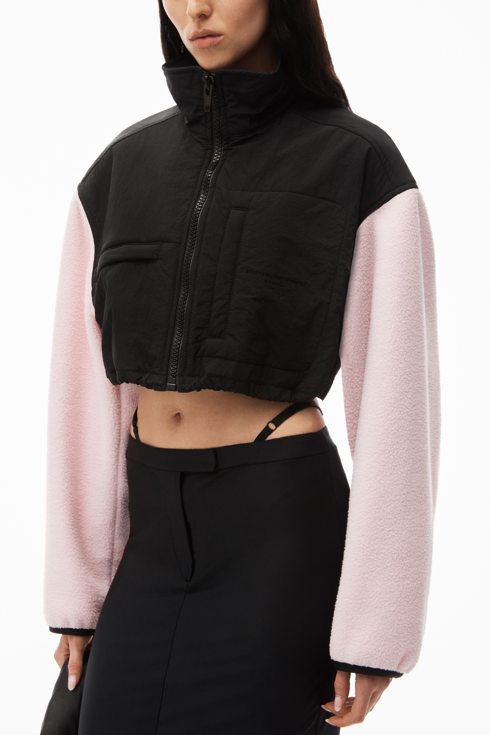 cropped zip-up jacket in teddy fleece - 3