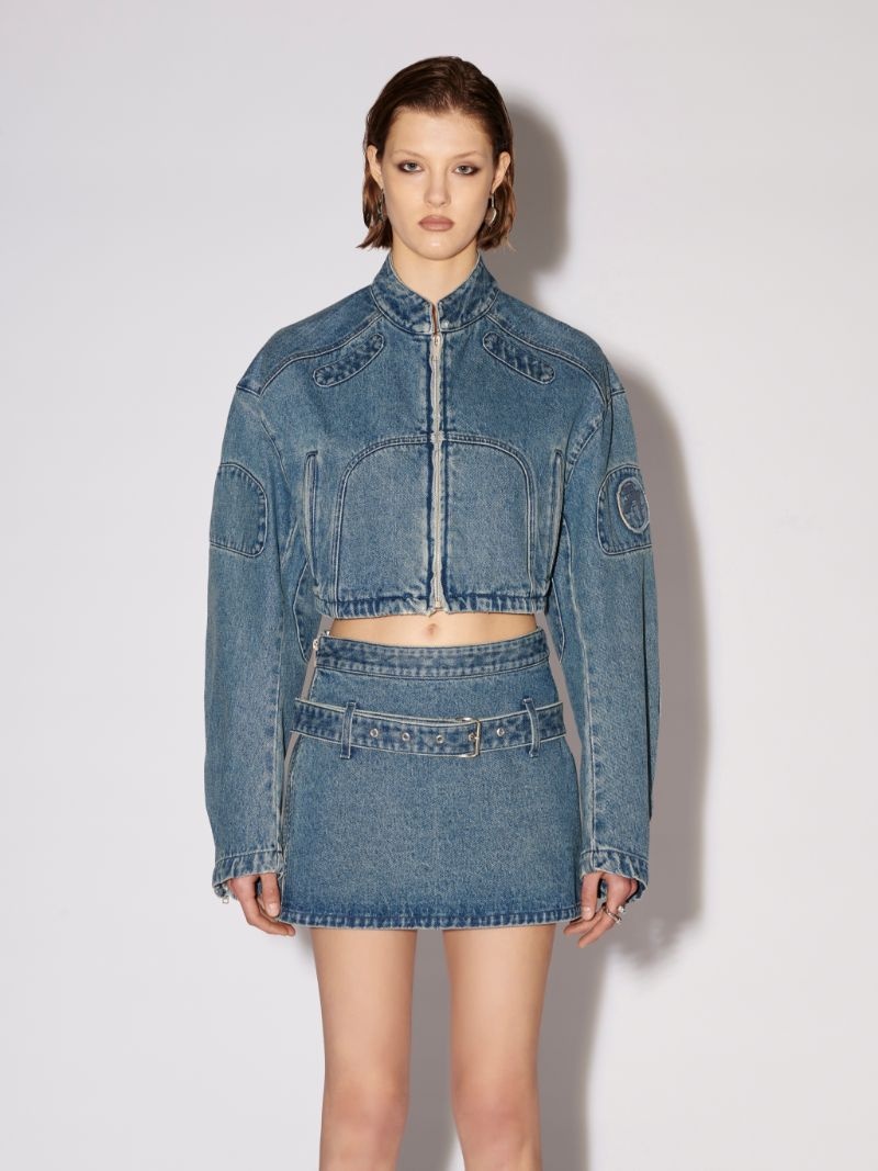 CROPPED DENIM BIKER JACKET - 3