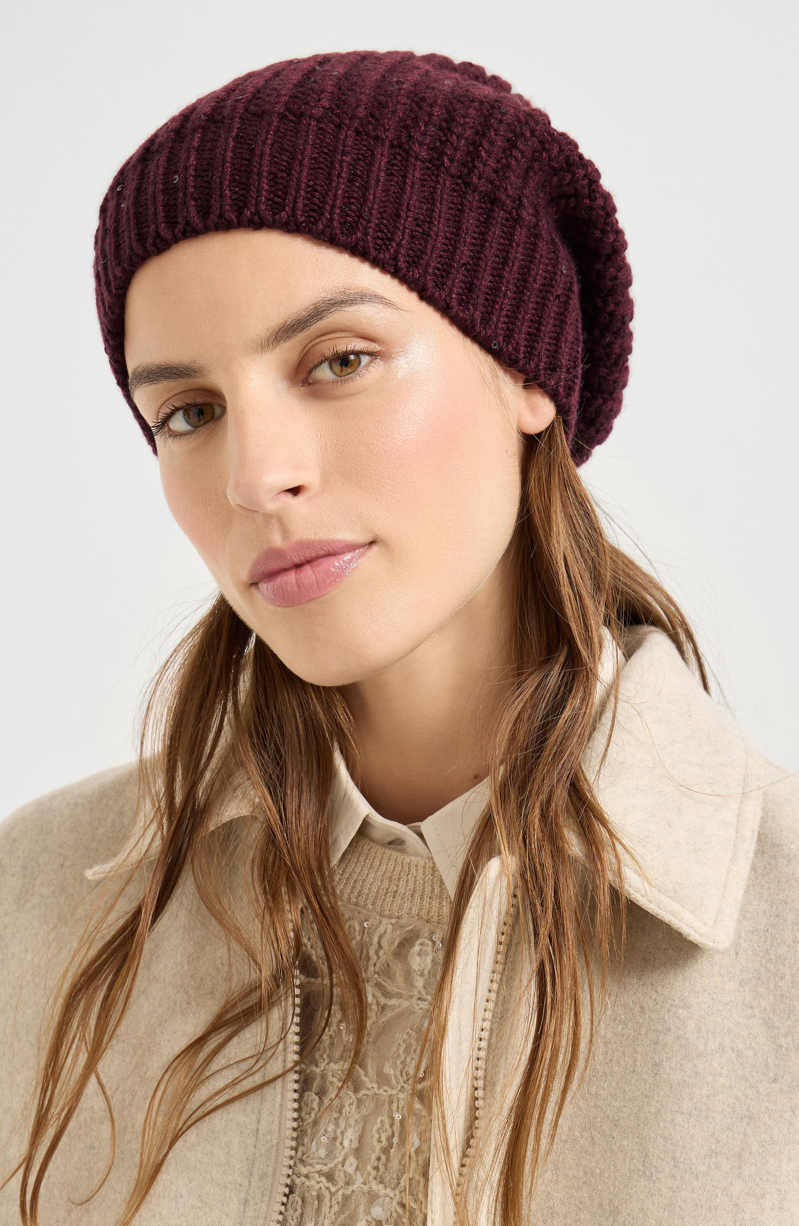 Brunello Cucinelli Cashmere and silk beanie in Amaranth at Nordstrom - 4