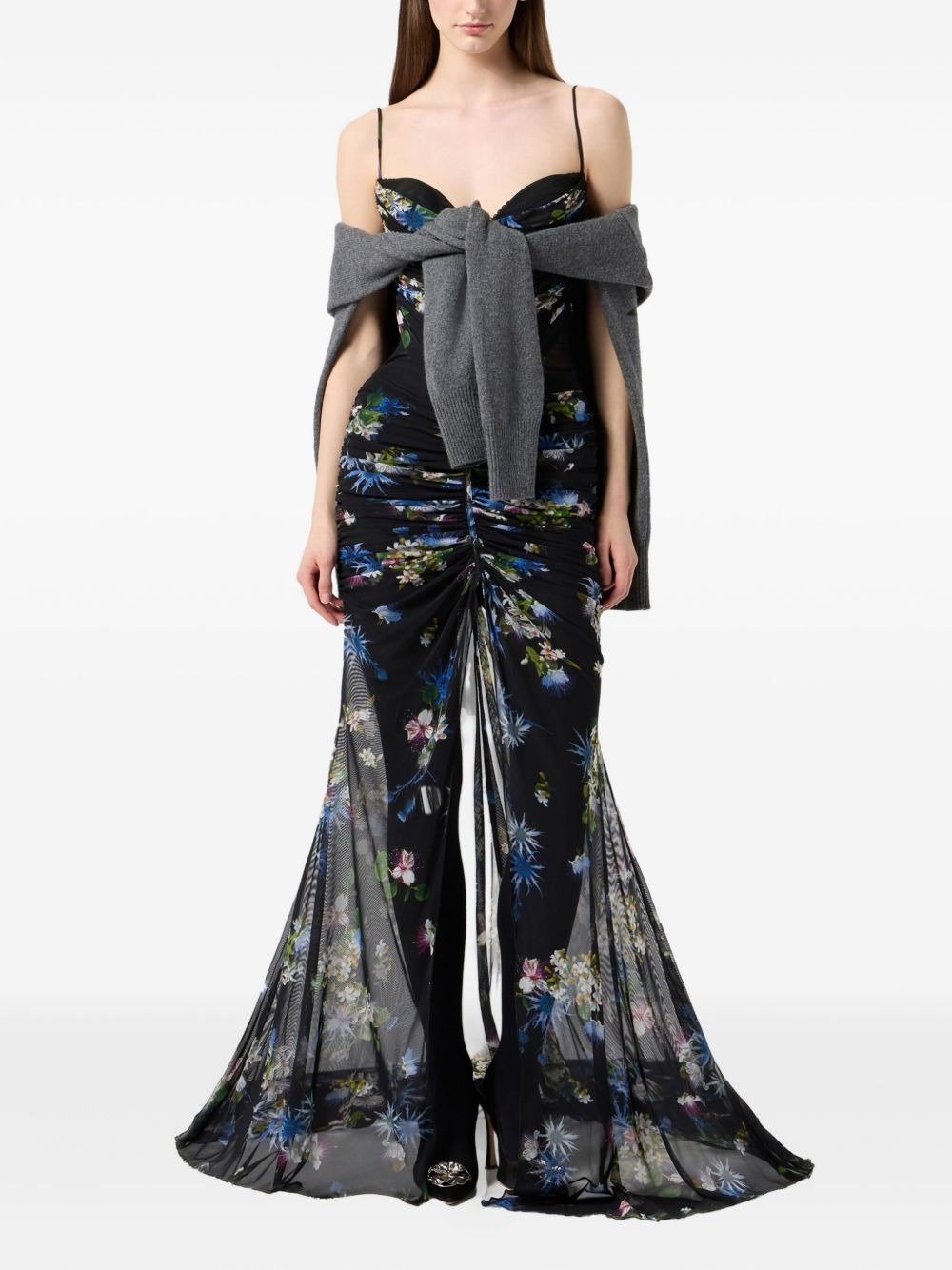 floral-print ruched maxi dress - 3