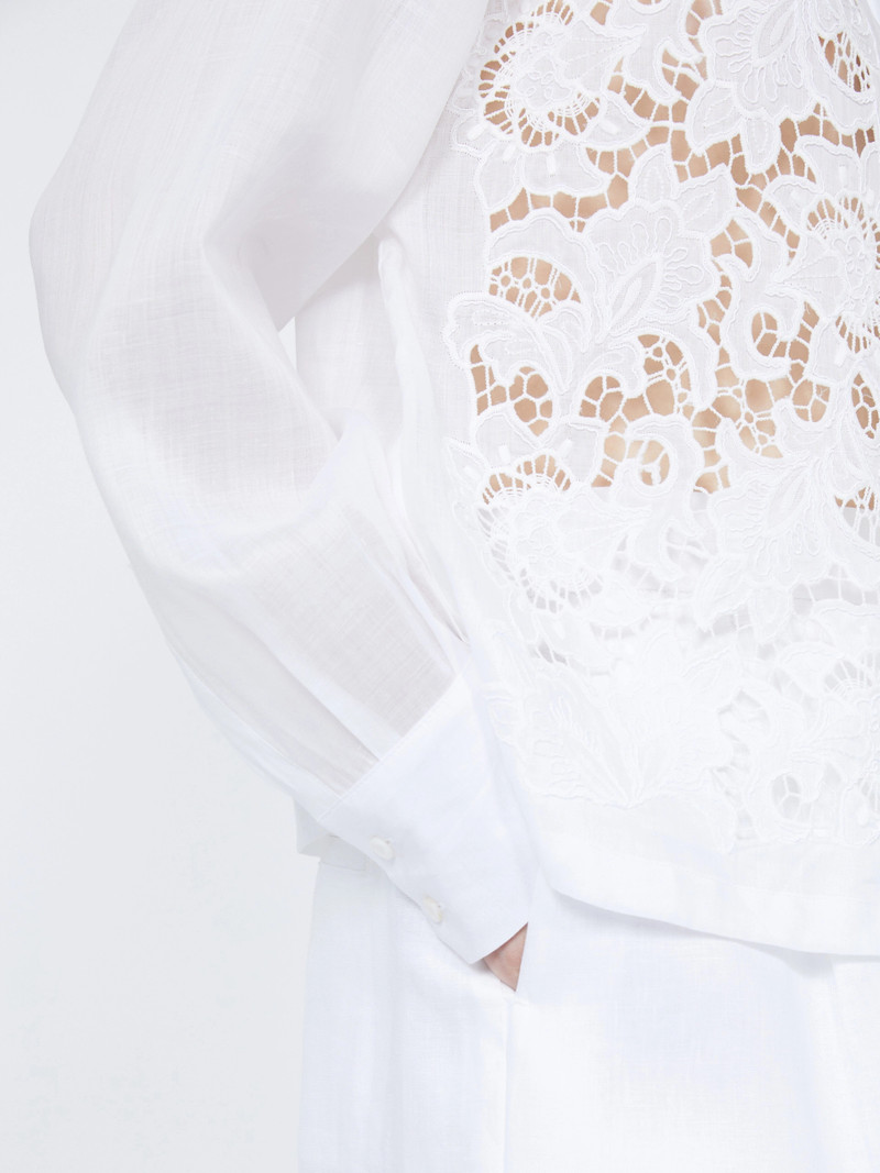 CALI Embroidered ramie canvas boxy shirt - WHITE 5