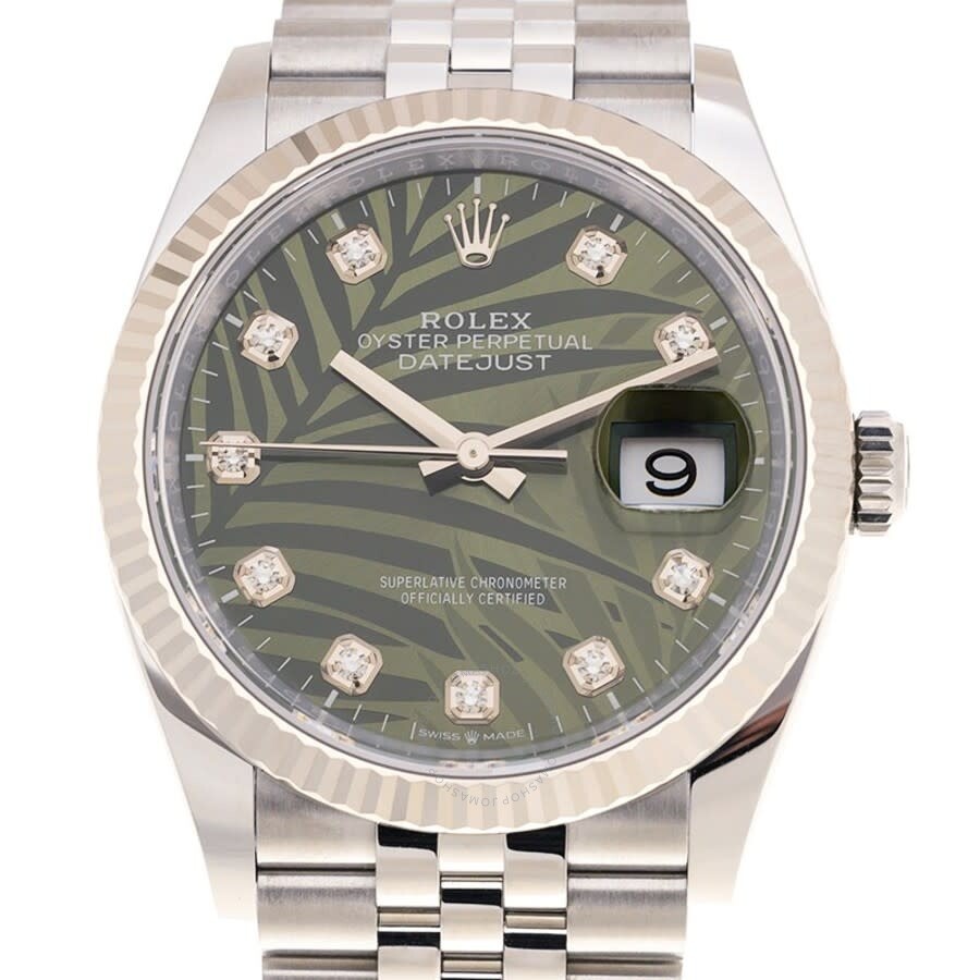 Rolex Datejust 36 Olive Green Palm Motif Diamond Dial Automatic Men's Jubilee Watch M126234-0055 - 2