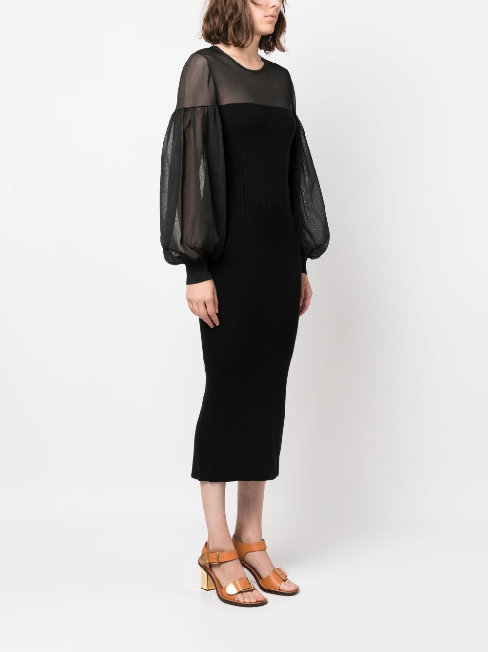 puff-sleeve tulle midi dress - 3