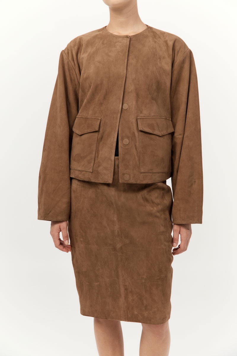 Suede Utility Cocoon Bomber - Toffee - 6