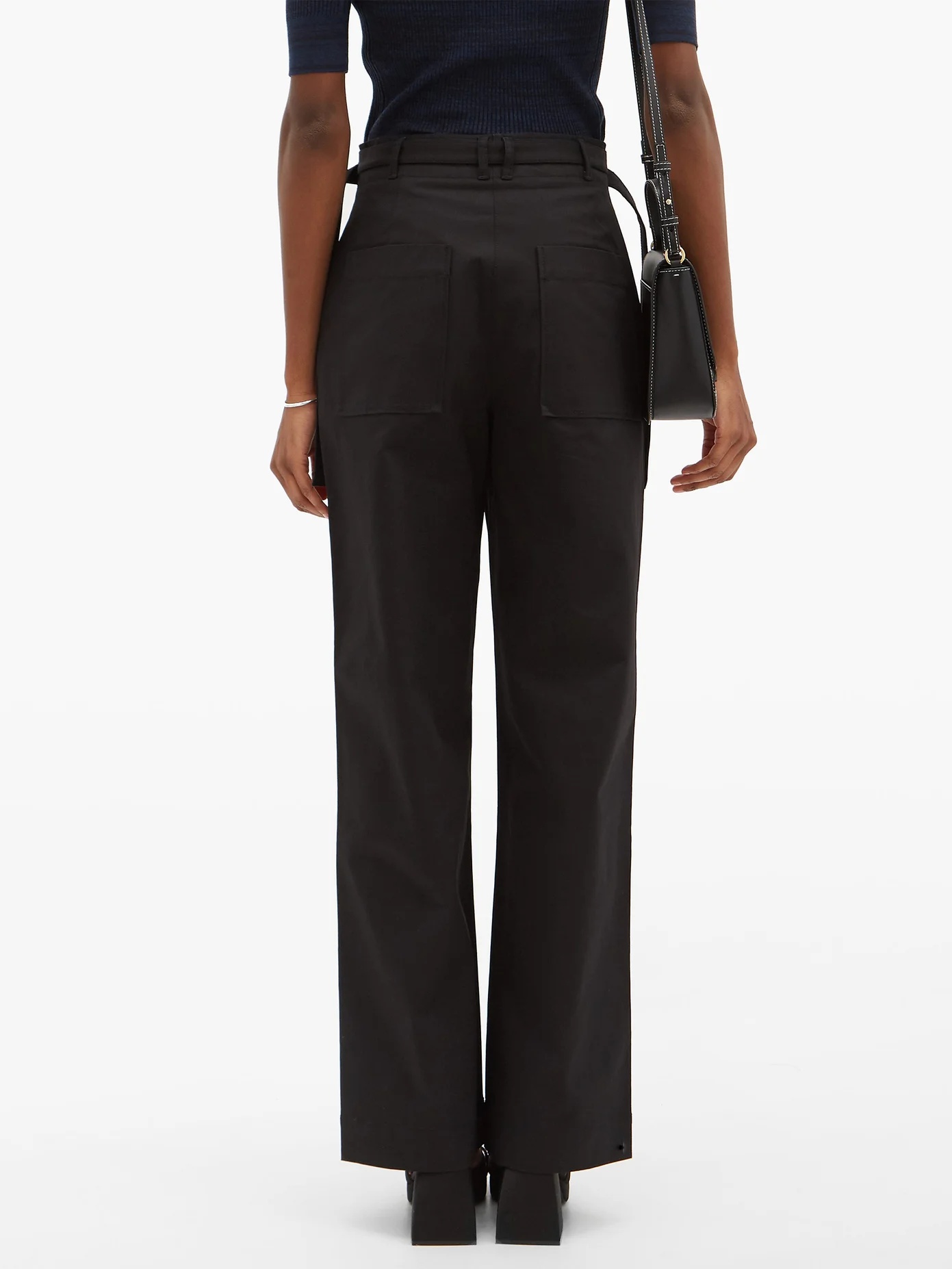 Belted cotton-blend wide-leg trousers - 5