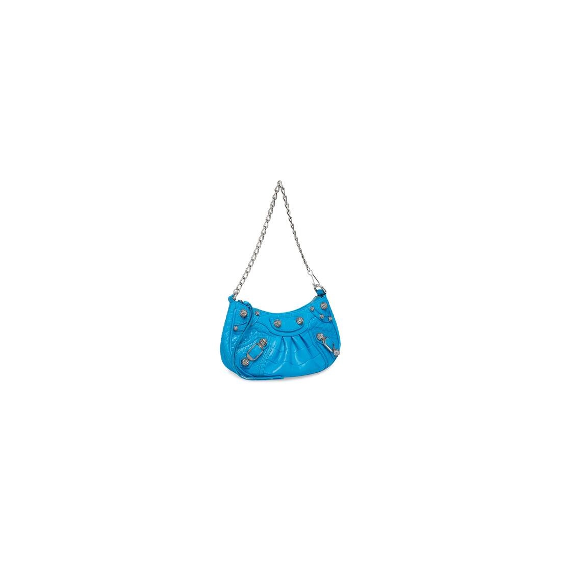 Women's Le Cagole Mini Purse With Chain Crocodile Embossed With Rhinestones in Blue - 2