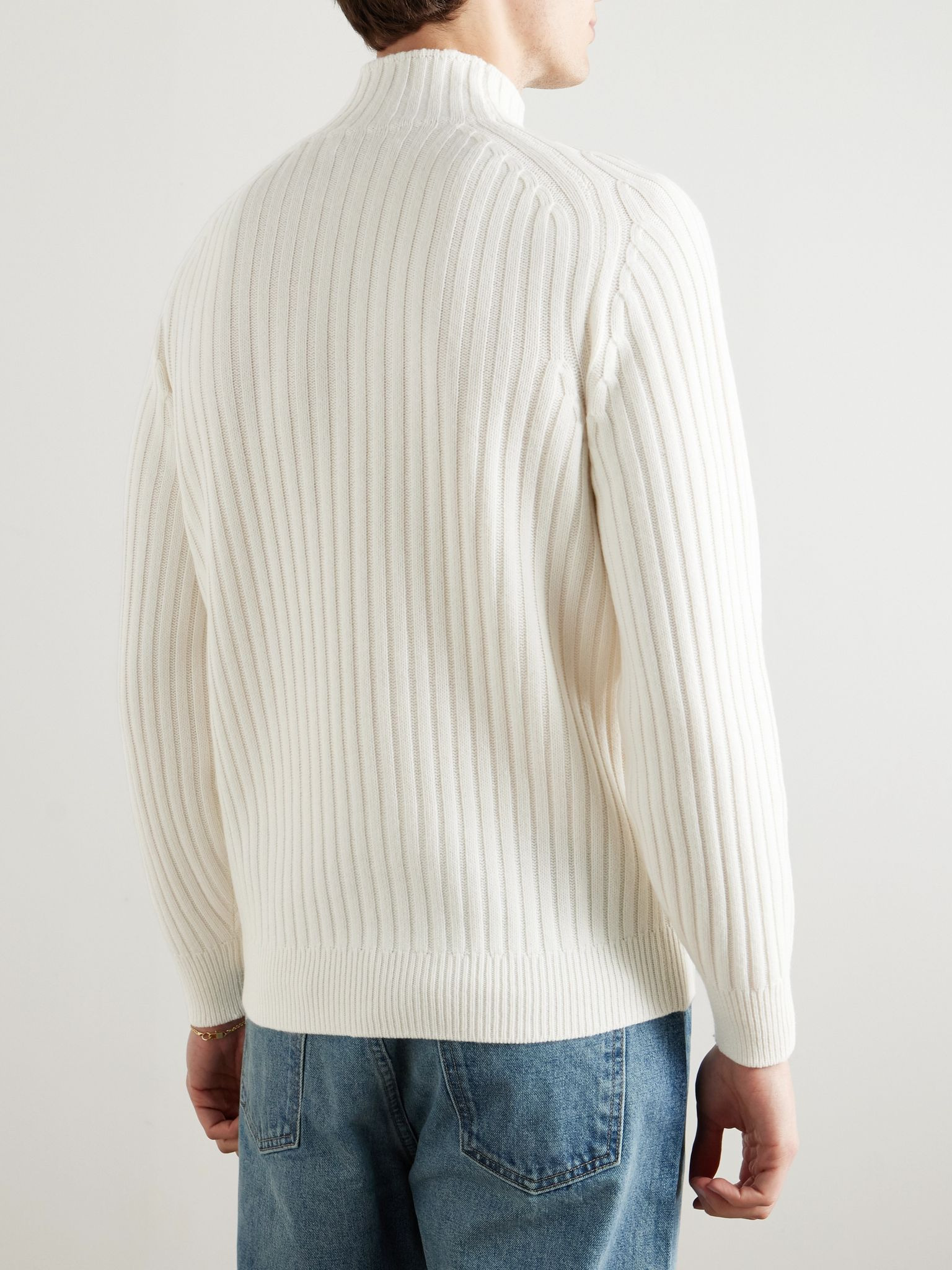 Ribbed Cashmere Sweater Ecru - 4
