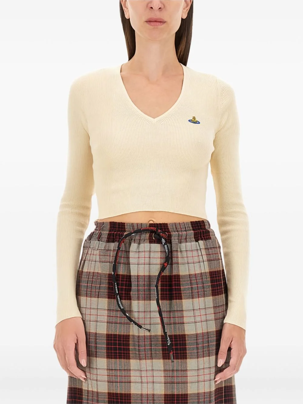 V-neck logo-embroidery sweater - 1