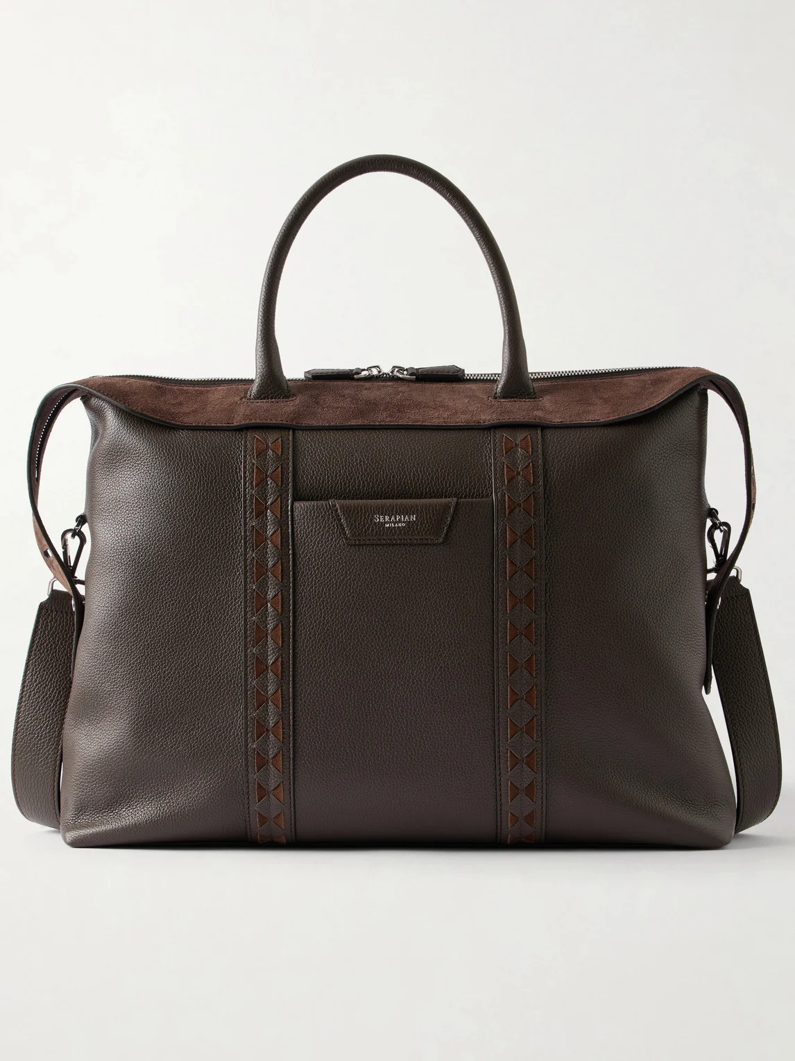 Suede-Trimmed Full-Grain Leather Briefcase - 1