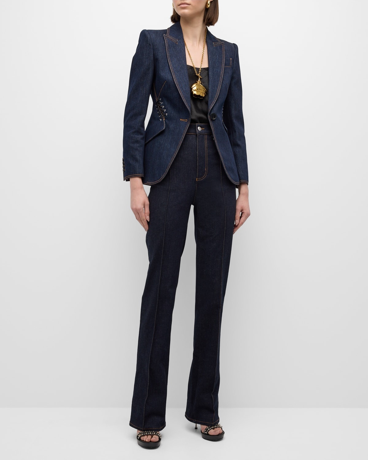 Alexander McQueen Denim Blazer with Lace Up Detail