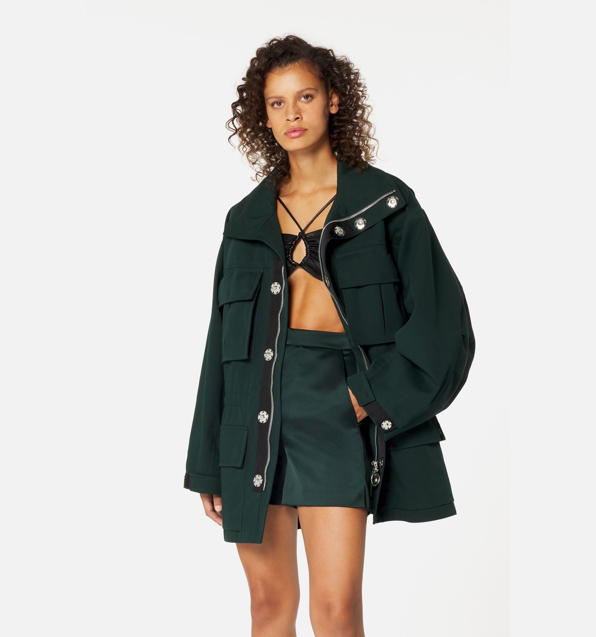 Zipped Parka With Elasticated Waist And Patch Pockets - 4