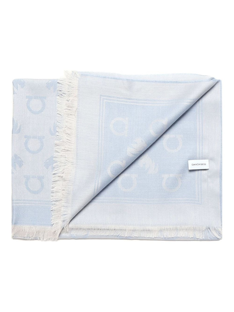FERRAGAMO logo-pattern fringed scarf outlook