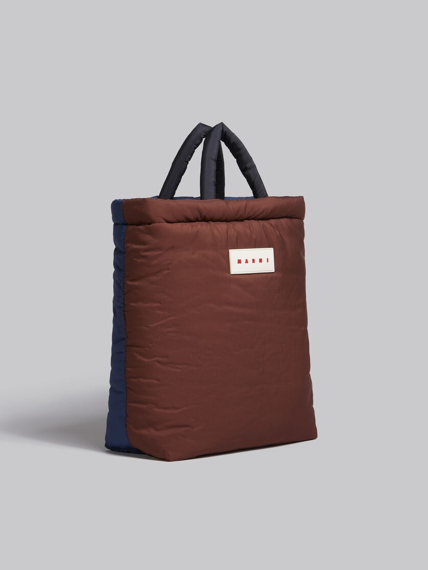 BROWN, BLUE AND BLACK PUFF TOTE BAG - 6