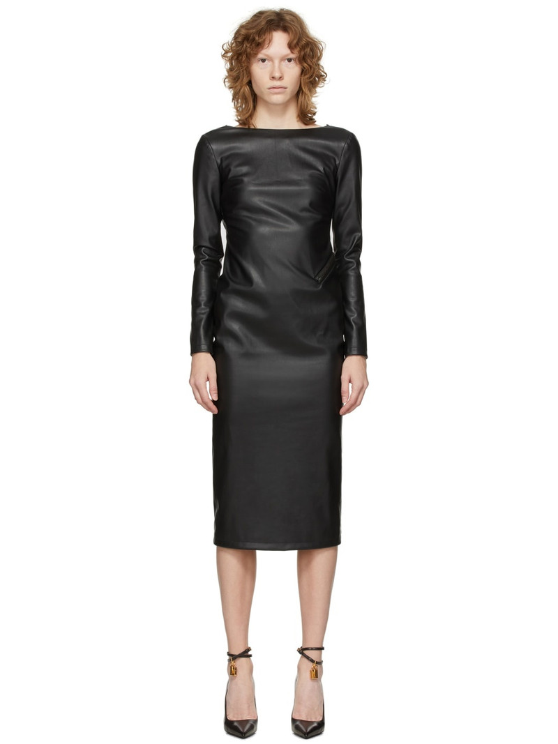 Black Vegan Open Back Zip Dress 1