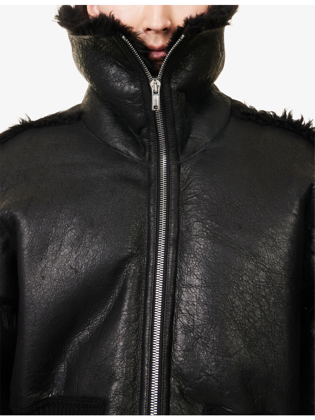 Flight Cropped Leather Shearling Jacket - 5