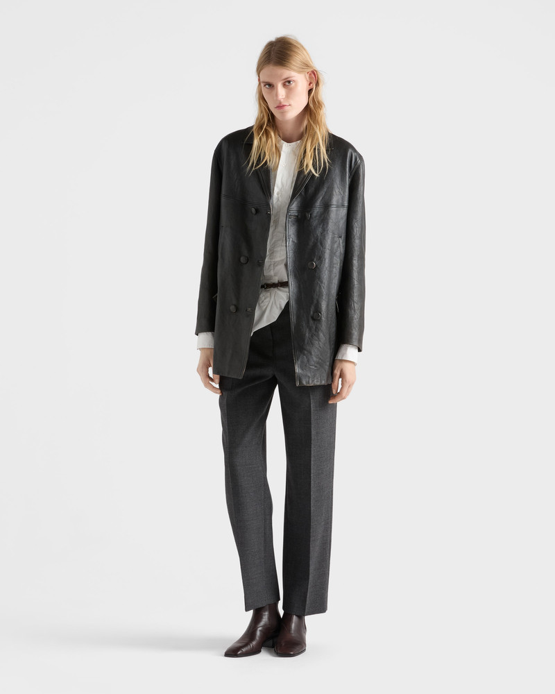 Prada Double-breasted nappa leather caban jacket outlook