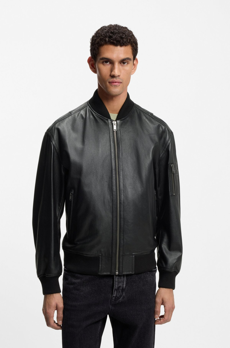 SLEEVE-POCKET BOMBER JACKET IN LEATHER 2