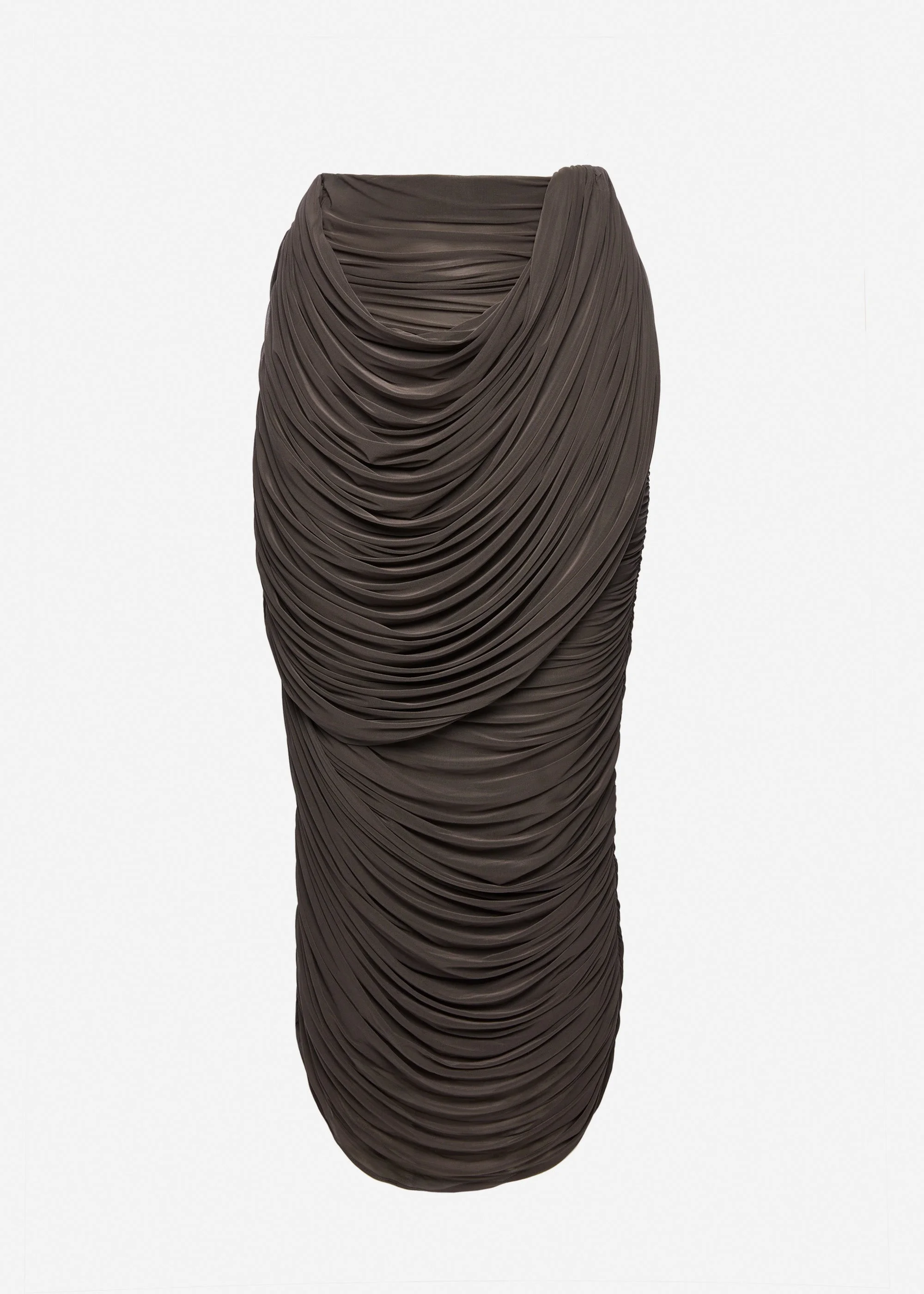 Draped silk midi skirt in brown - 1
