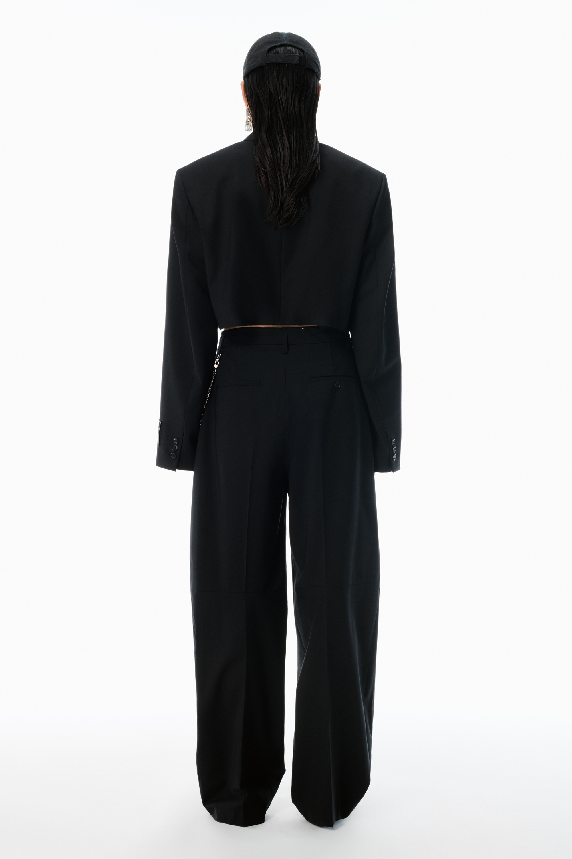 Black Wool-Blend Mid-Rise Pants - 4