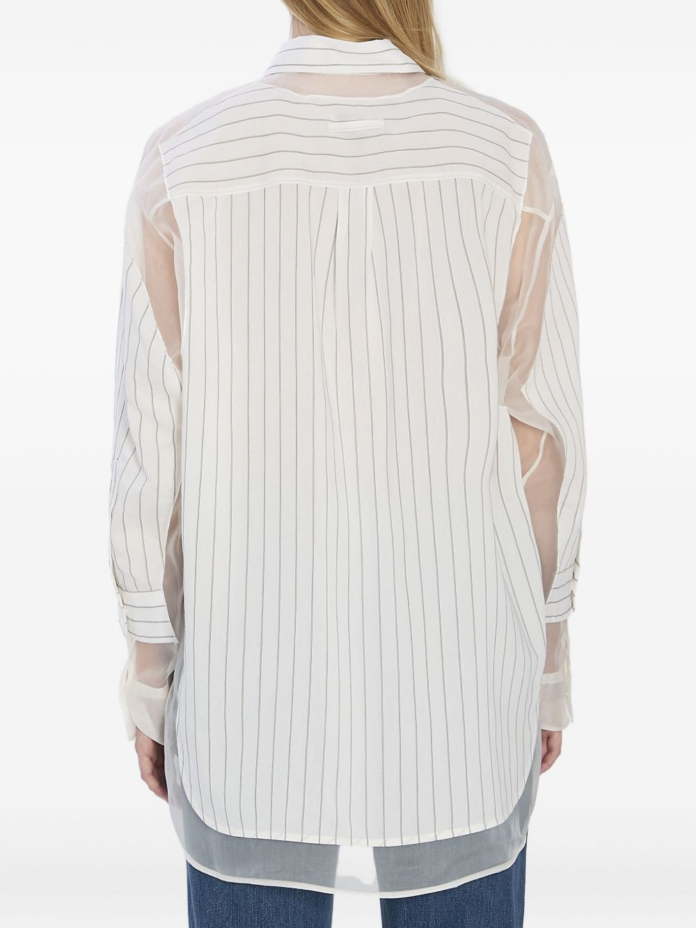 striped sheer-panel shirt - 4