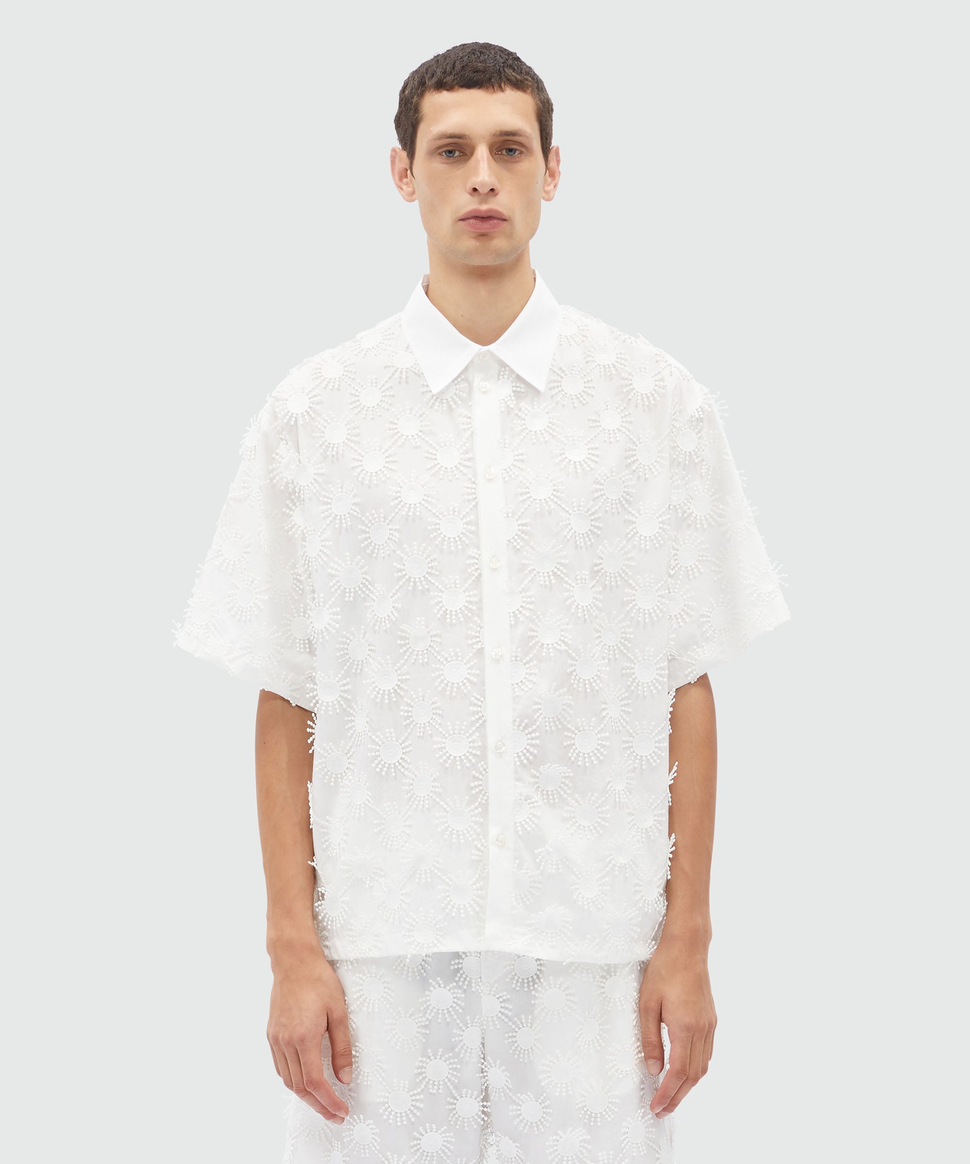 White poplin shirt with all-over embroidery - 2