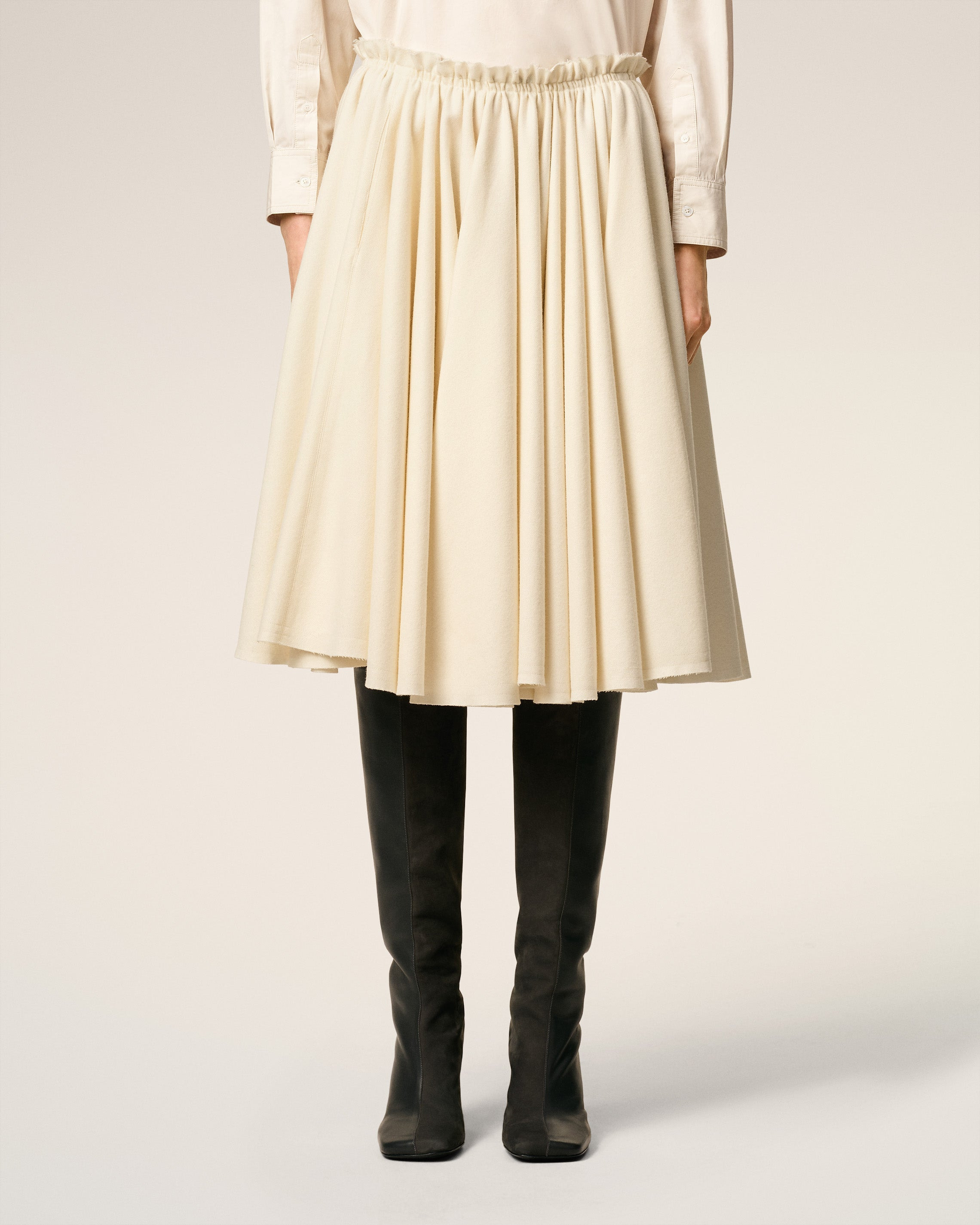 WHITE WOOL MIDI COROLLA SKIRT - 3
