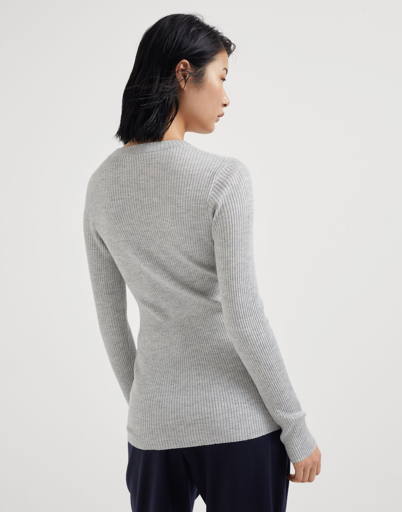 Sparkling cashmere and silk rib knit lightweight sweater - 2