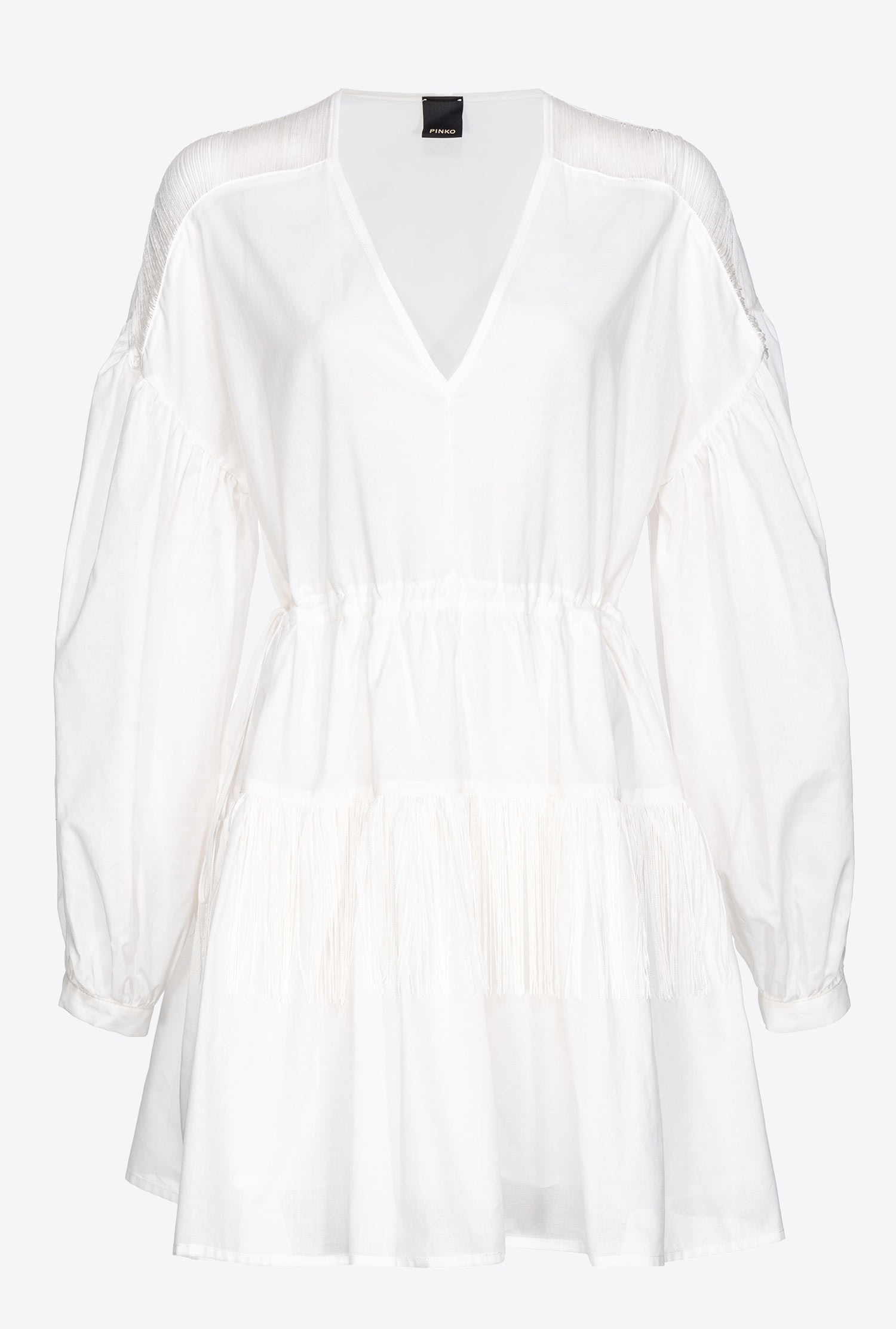 MUSLIN MINI DRESS WITH FRINGING - 1