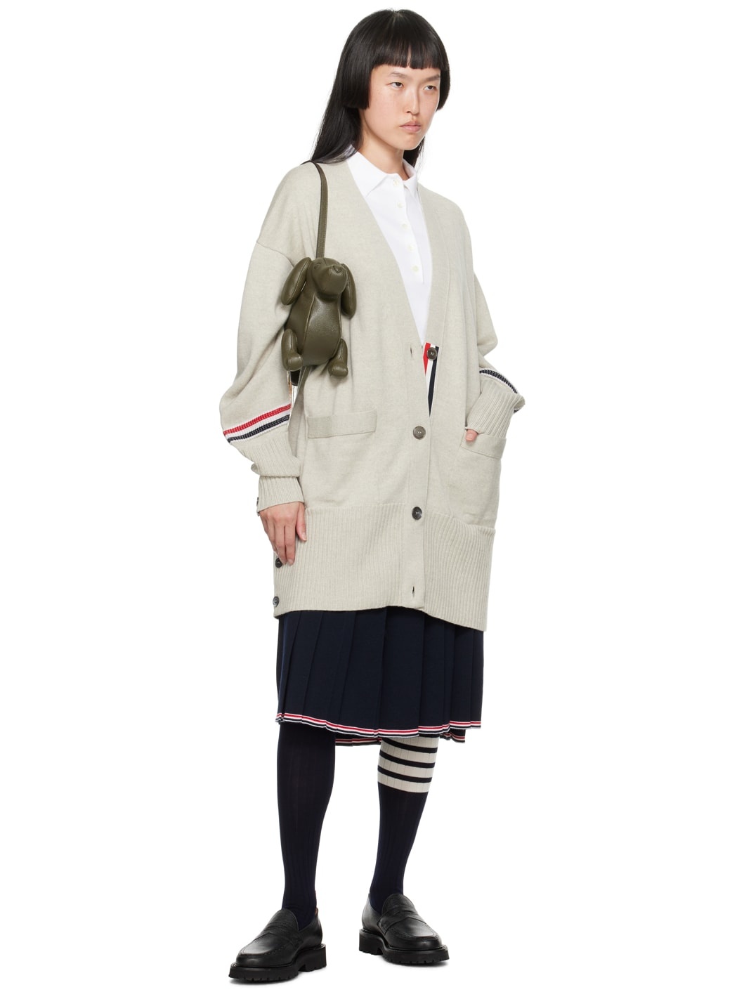 Thom Browne｜SOCKS/STOCKINGS/LEGGINGS (FAS125A Y1023 415 Thom Browne Ladies Med Grey 4-Bar Stripe Merino Tights, Size