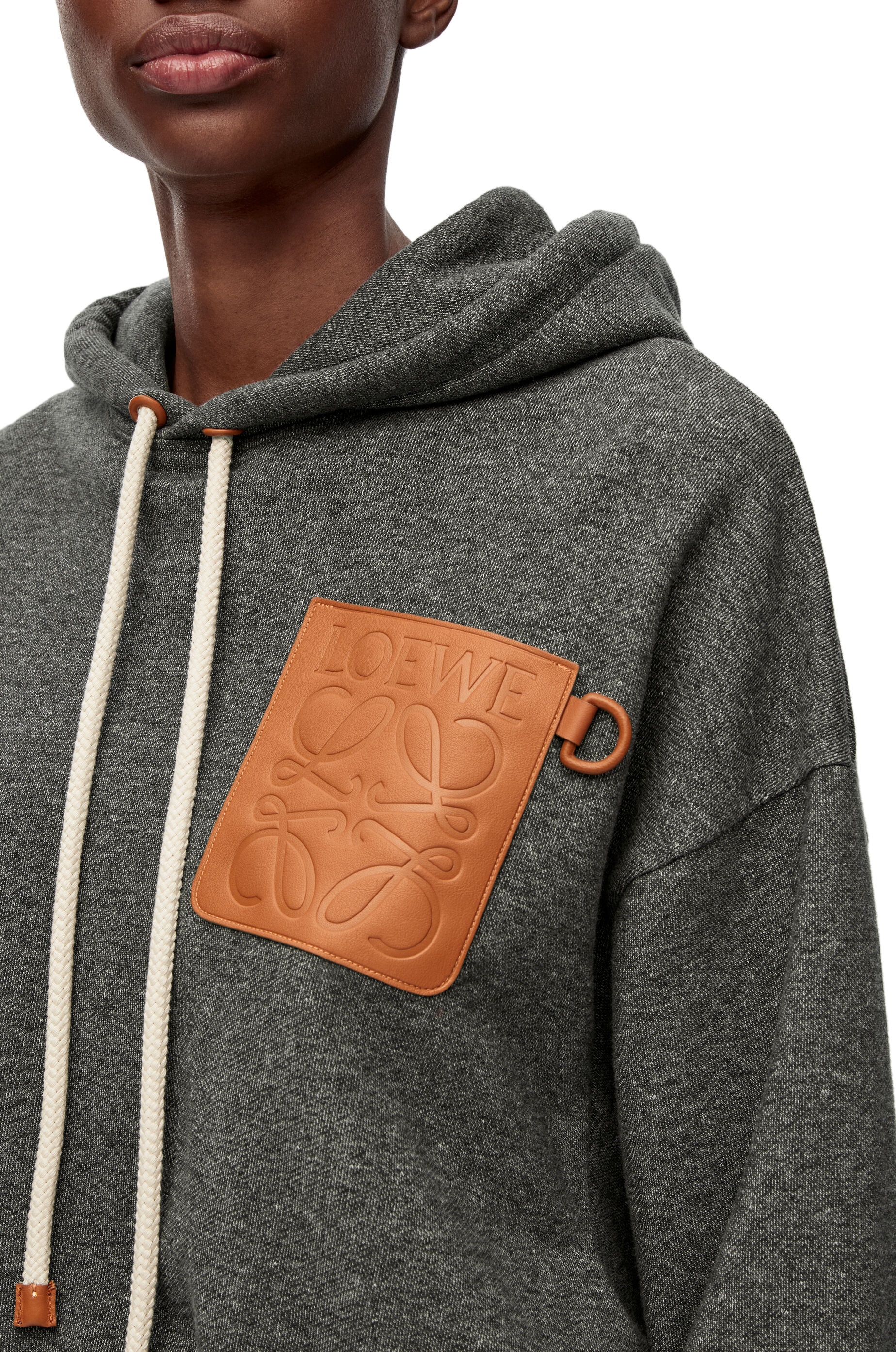 Anagram leather patch hoodie in cotton - 5