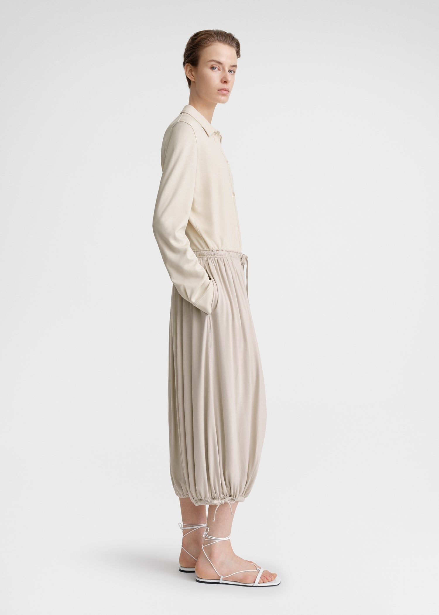 Gathered jersey trousers pebble - 3