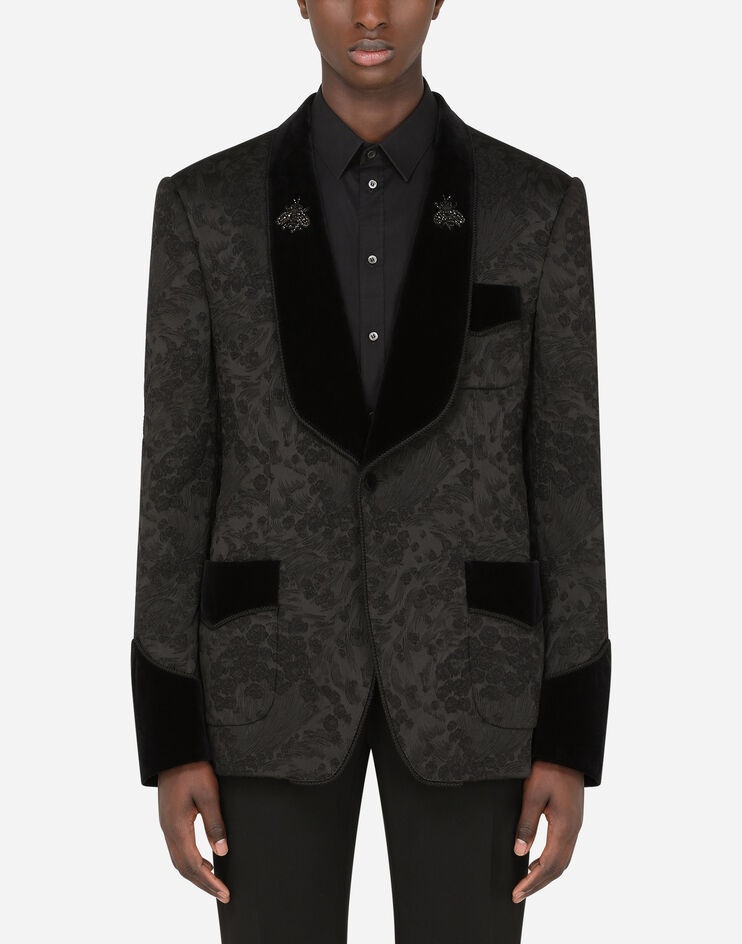 Stretch jacquard casinò-fit tuxedo jacket with patch - 1