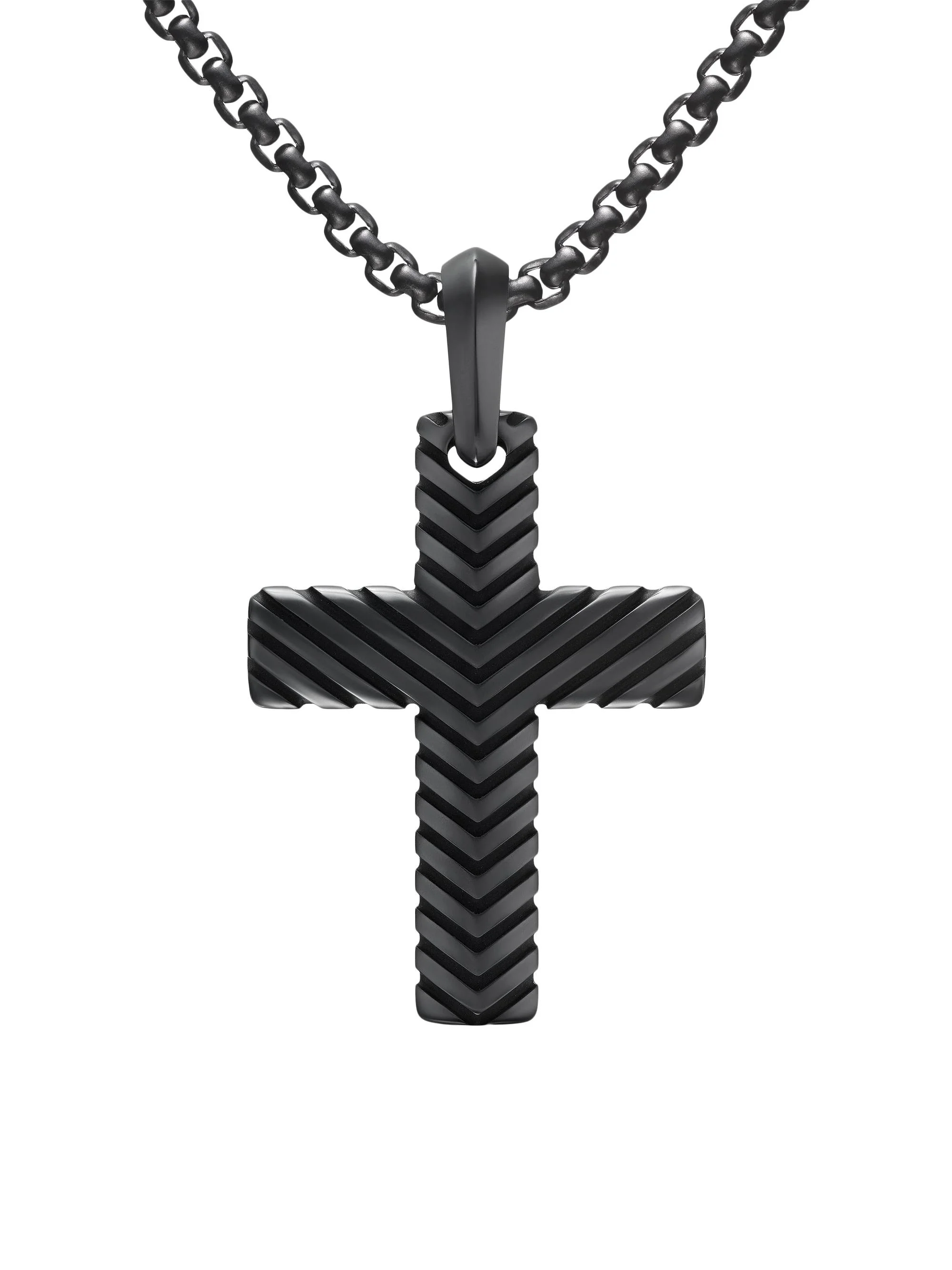 Men's Chevron Cross Pendant in Black Titanium, 36MM - Black - 1