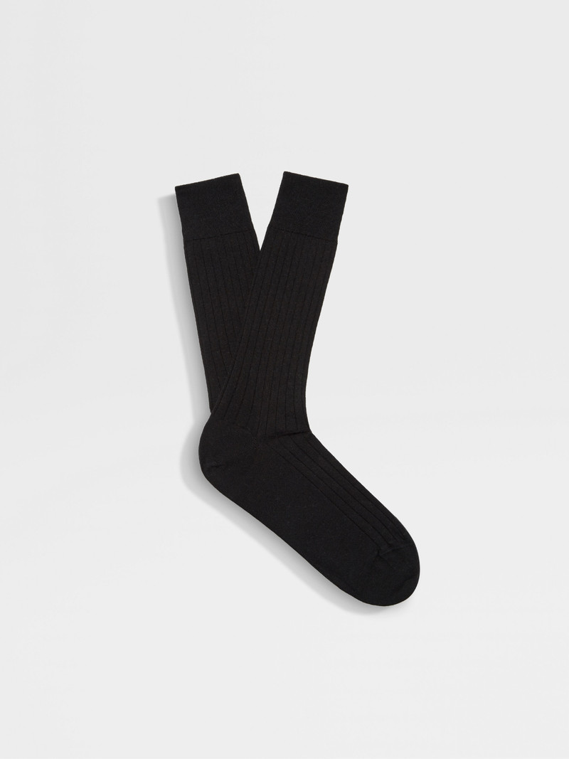 BLACK COTTON CASHMERE AND SILK SOCKS 1