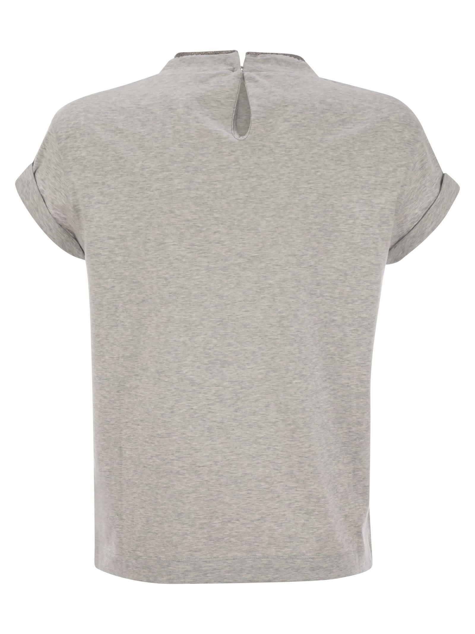 Brunello Cucinelli Women Stretch Cotton Jersey T-Shirt With Precious Faux-Layering - 2