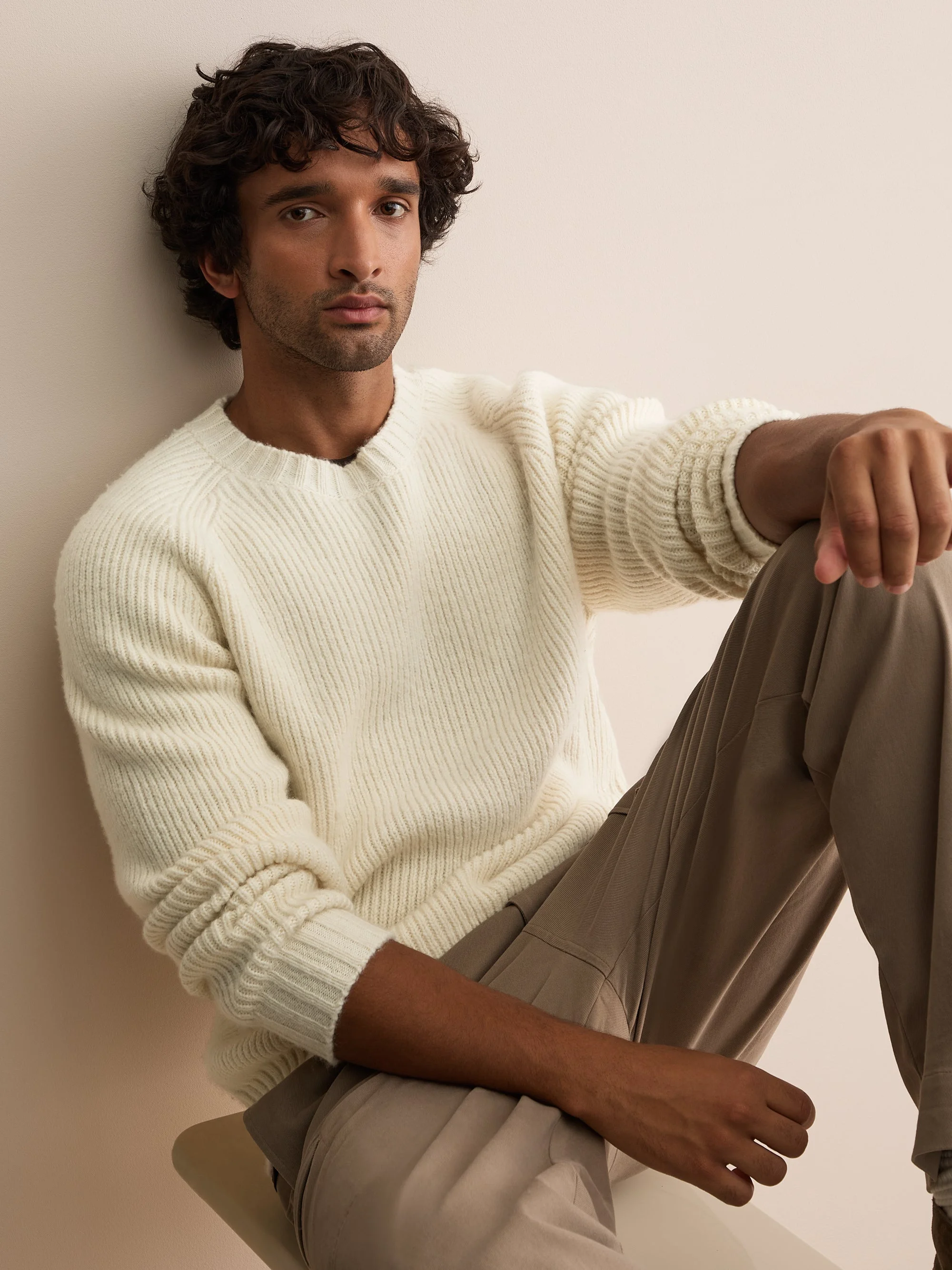 Freddie Wool Cashmere Ribbed Sweater Antique Ivory - 1