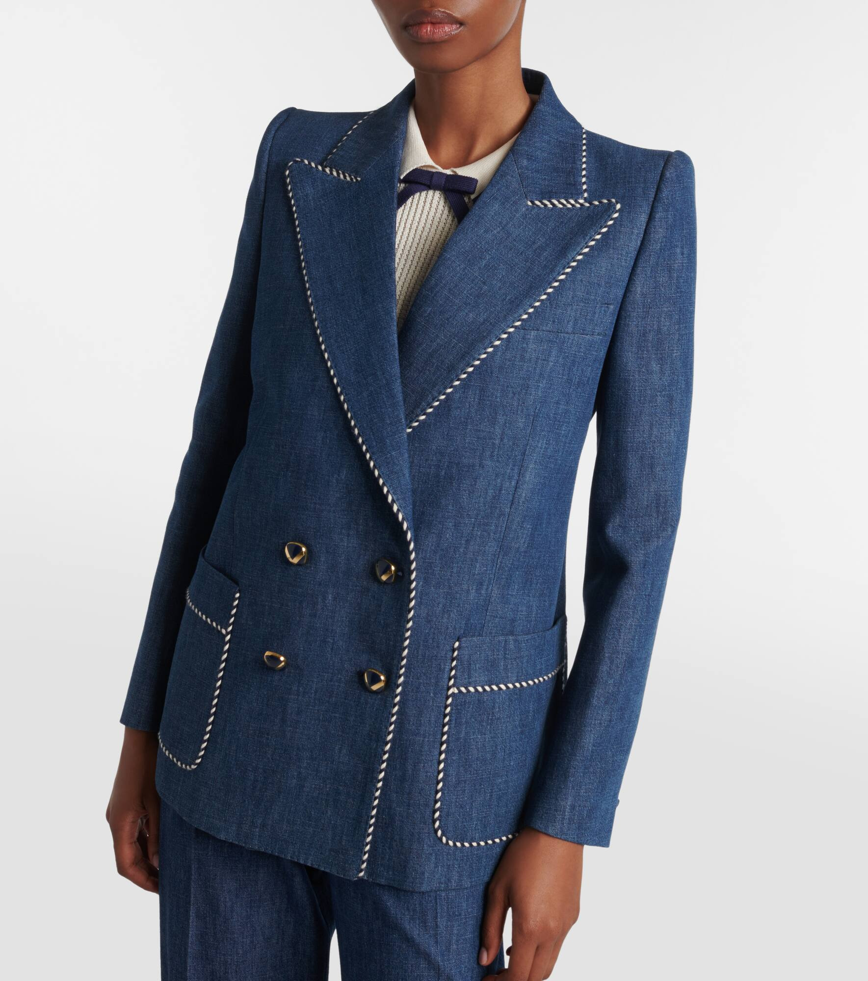 Double-breasted chambray blazer - 6